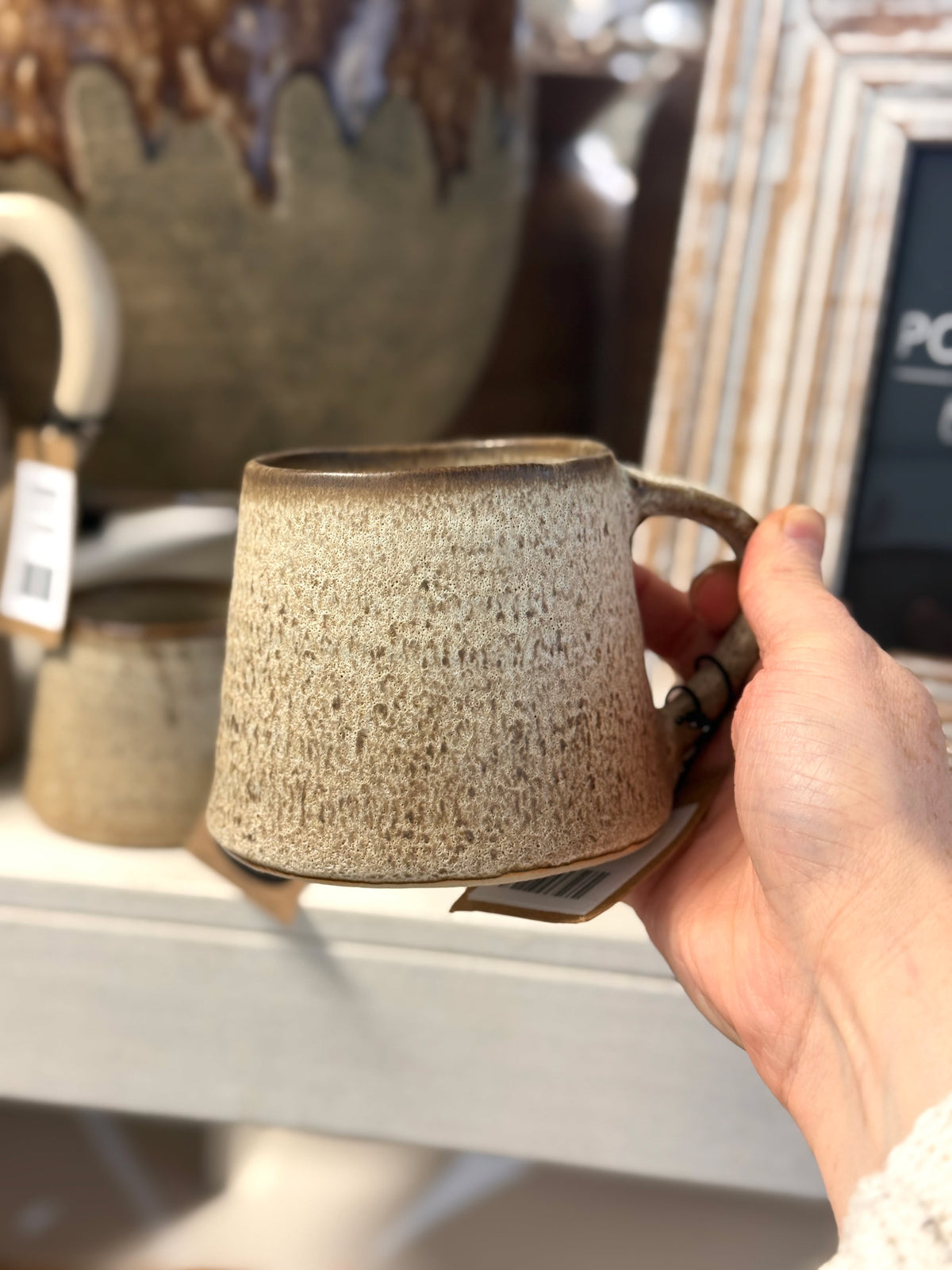 Neutral Speckled Rustic Mug Ceramic Coffee Mug Textured Glazed Kitchenware Farmhouse Style 11.5cm Item #79269