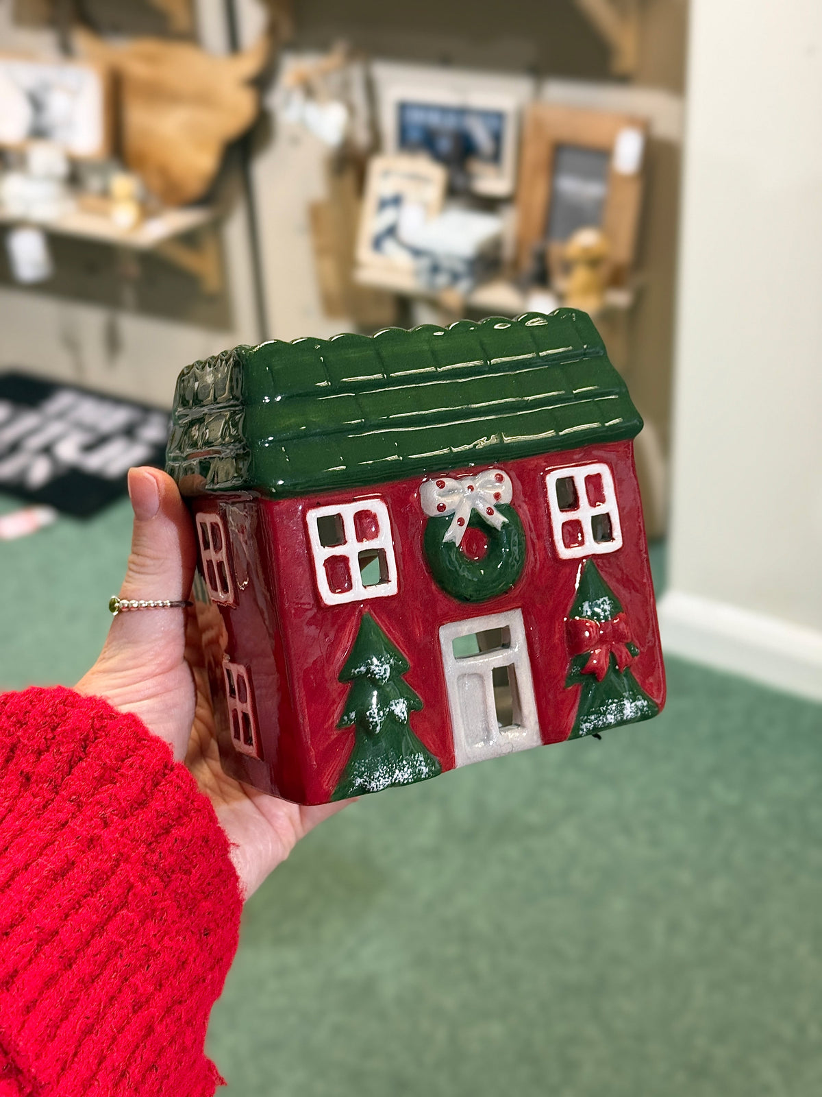 Red Christmas House Tealight Holder Ceramic Candle House Seasonal Decoration Festive Home Décor 15cm Item #81149