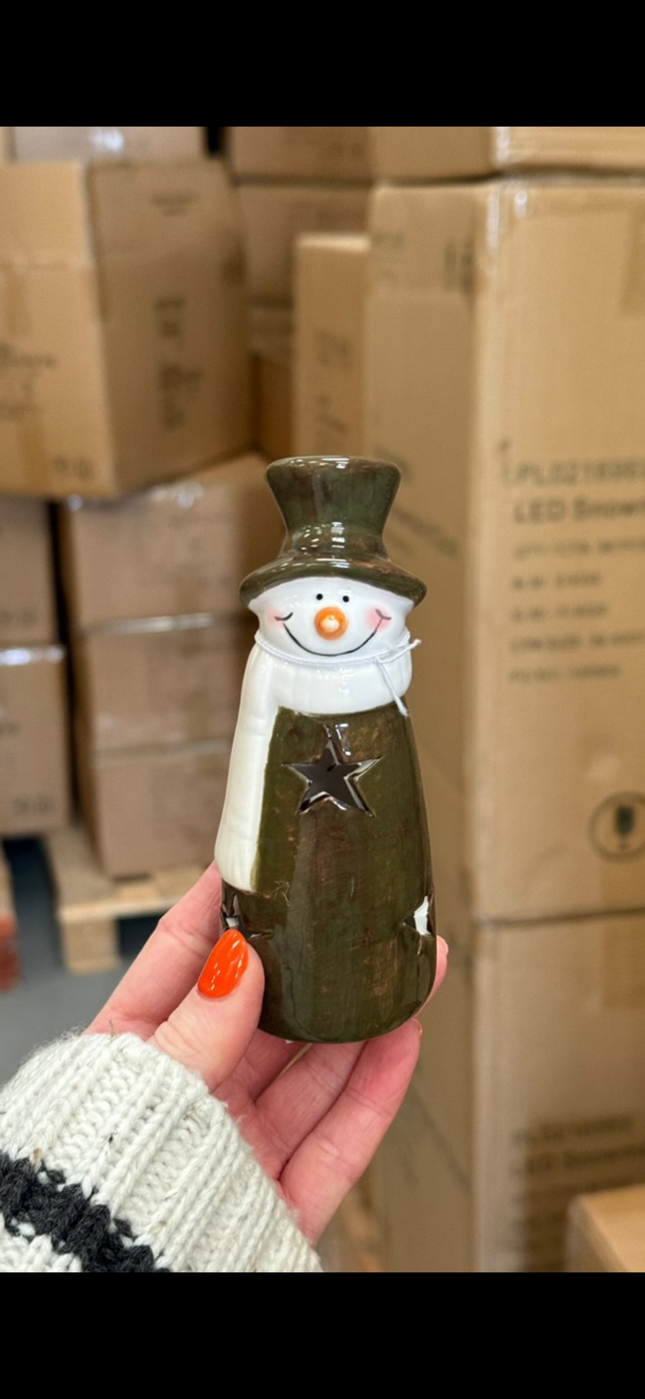 LED Green Snowman Deco, 17.5cm
