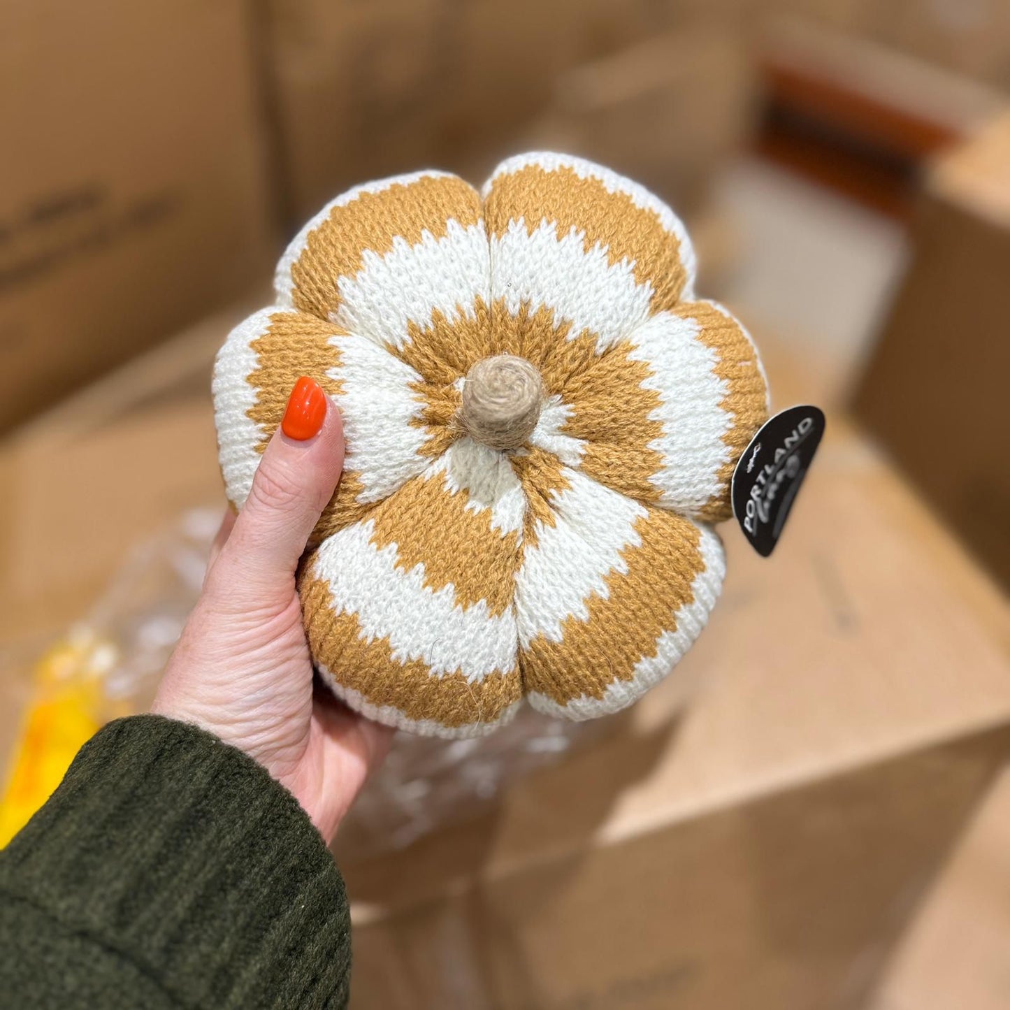 Fabric Striped Pumpkin, 11cm