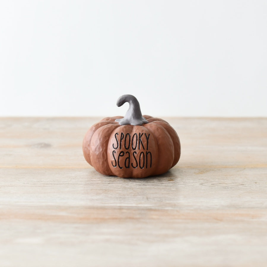 Spooky Season Pumpkin, 10.5cm Black Resin Halloween Shelf Decoration