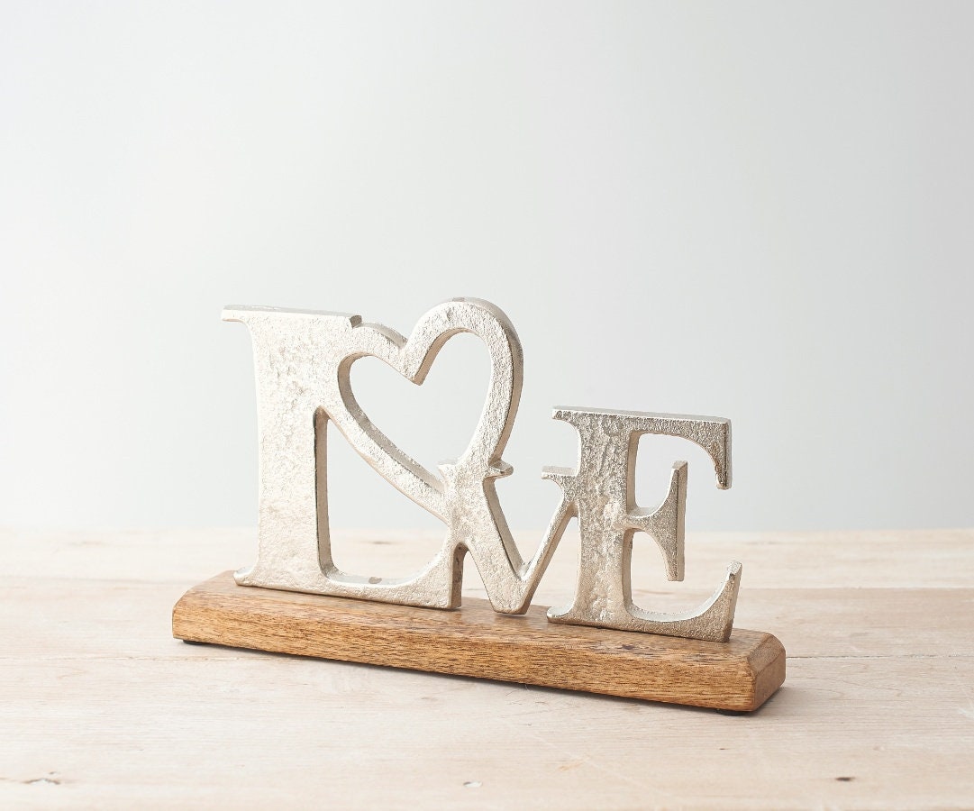 Love Wooden Plaque - Rustic Wood Block Ornament - Romantic Home Decor Accent