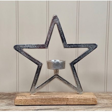 Star T Light. Gorgeous Pitted Aluminium Star T-Light Holder 25cm high