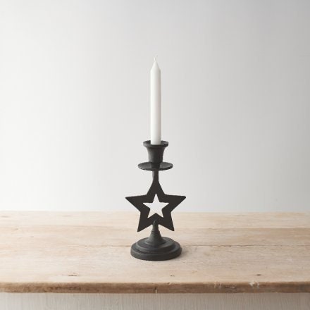 Metal Star Candle Stand - 20cm Black Candle Holder