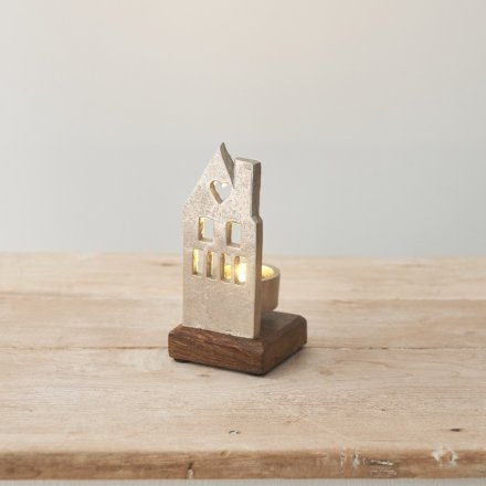 Metal House on Base - Chic Silver Home Decor Accent - 15cm Sculpture