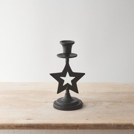 Metal Star Candle Stand - 20cm Black Candle Holder
