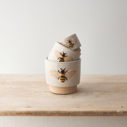 11.5cm Bee Stoneware Planter - Charming Garden Decor Accent for Nature Enthusiasts