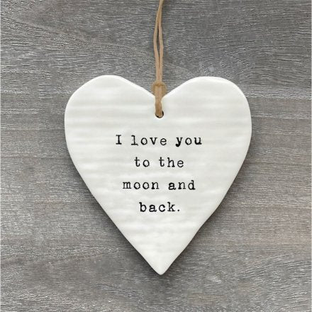 To the Moon and Back Ceramic Heart, 10cm - Sentimental Hanging Decoration